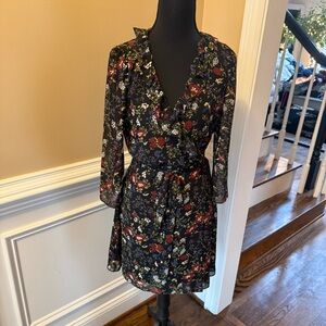 Madewell Black Floral Long Sleeve Dress